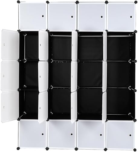 Miniatura 4 de Armario de almacenamiento de 20 cubos, organizador de ropa portátil con barra para colgar, diseño apilable, resistente y elegante, fácil de montar,