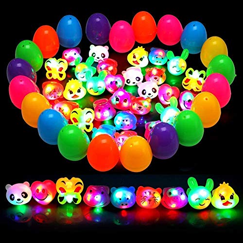 56PACK Easter Glow Eggs Easter Basket Stuffers,28 Eggs Filled with 28 Led Light Up Rings for Kids Easter Toys,Easter Party Favors, Easter Egg Hunt,Glow in The Dark Party Supplies.