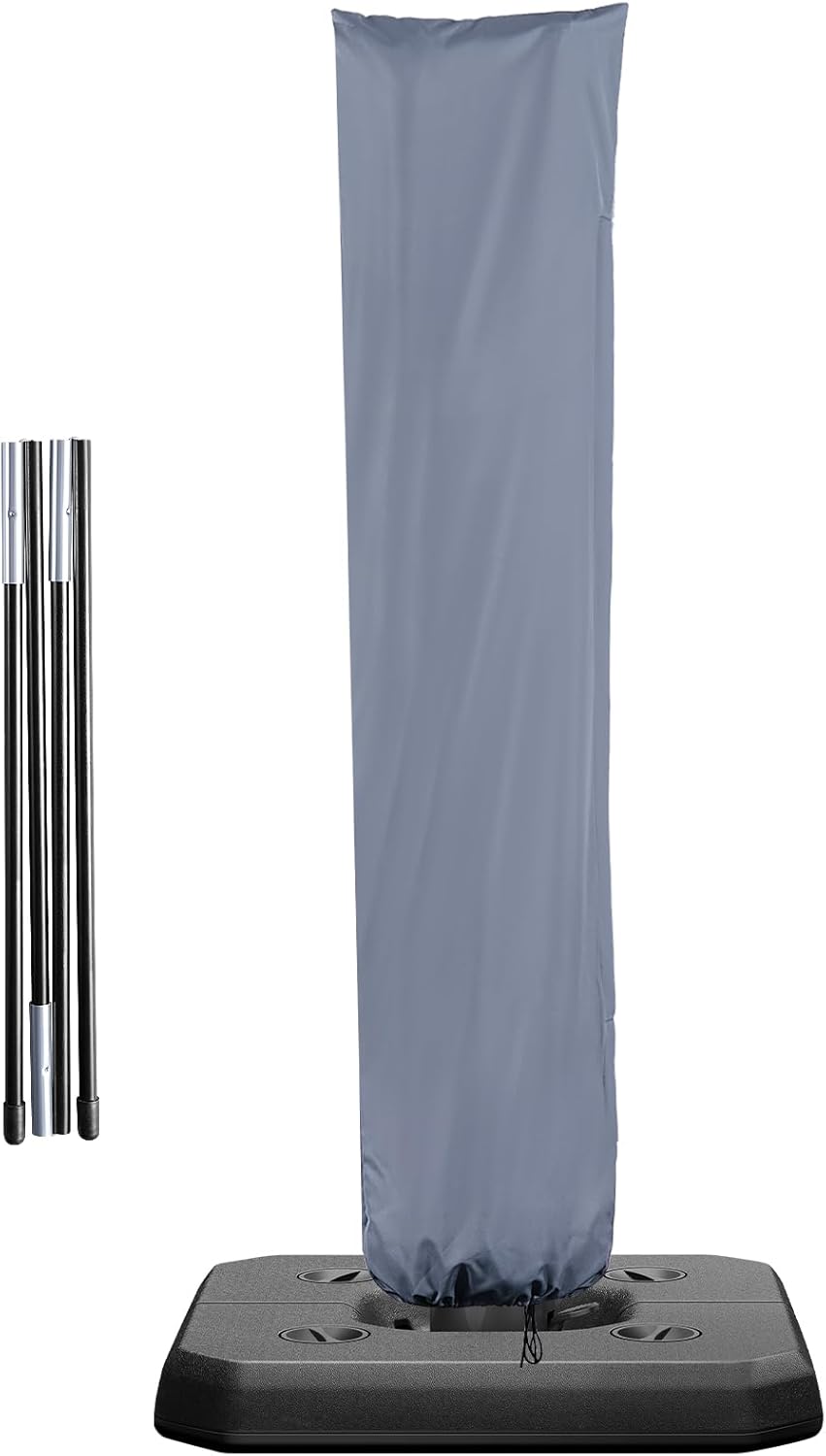 ONBRILL Patio Umbrella Cover, 600D Heavy Duty Waterproof Umbrella Covers for Outdoor Umbrellas 9ft to 13ft, Windproof Parasol Outdoor Umbrella Covers with Collapsible Rods, Drawstring and Zipper, Grey