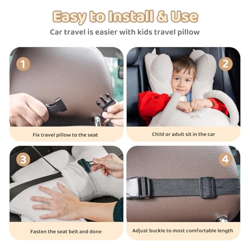 Image of FLORICH Kids Travel Pillow, Car Sleeping Travel Pillow for Kids, Removable H-Shaped Pillow for Adults and Children to Support Head and Body Road Trips with Neck Pillow and Blanket (Beige White)