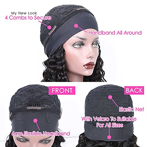 Image of Headband Wig Human Hair Kinky Curly for Black Women 24 Inch Natural Colour | Deep Curly Human Hair Wigs None Lace Front Wig,Brazilian Virgin Hair,Glueless Wear Go Beginner Friendly,Quick Install