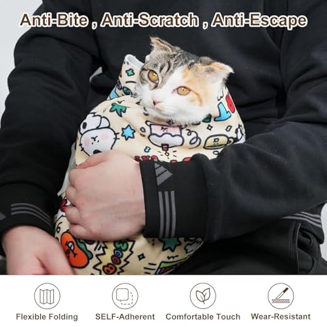 27.6 Large Cat Grooming Wrap ¨C Anti-Escape Cat Wrap for Cutting Nails, Brushing & Medication ¨C Soft, Comfortable, Reusable, Self-Adhering, Holds Cats Up to 15lbs (Elephant Cat)-YTOZPbjp