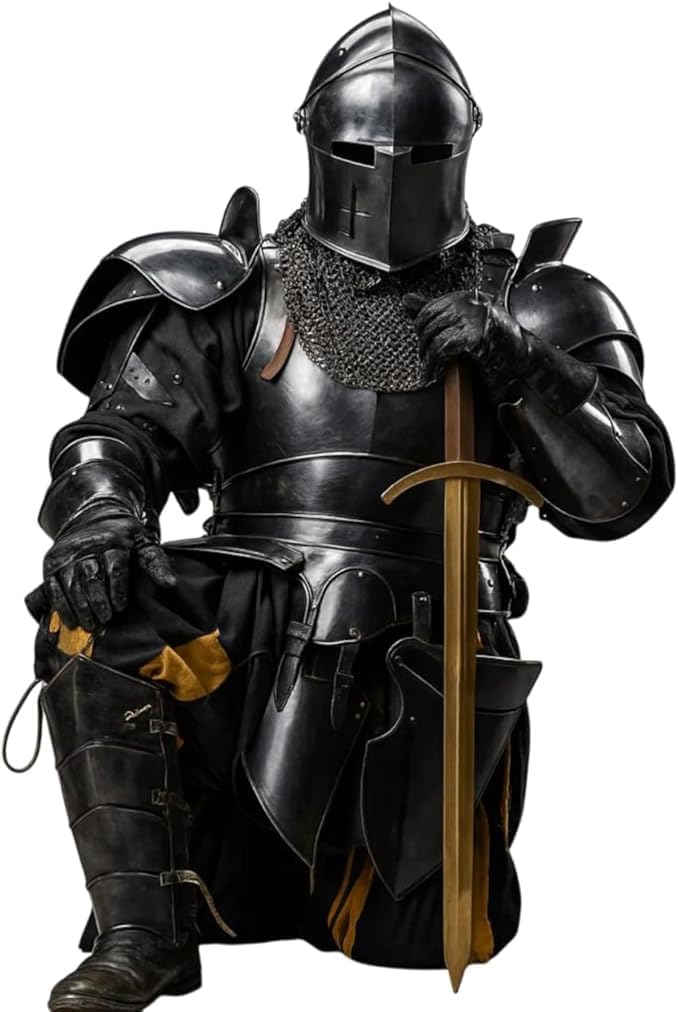 Dark Barbuta Knight Armor Full Set – 18 Gauge Steel Medieval Knight Suit, Body Plate Armor Reenactment.