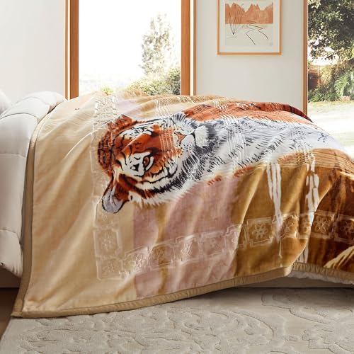 Image of Nestl Korean Mink Blanket King Size - 12 Lbs Velvet Fleece Korean Blanket - 2 Ply Warm & Thick Winter Blanket - Wrinkle & Fade Resistant - 87 x 94 Inches (Tiger)