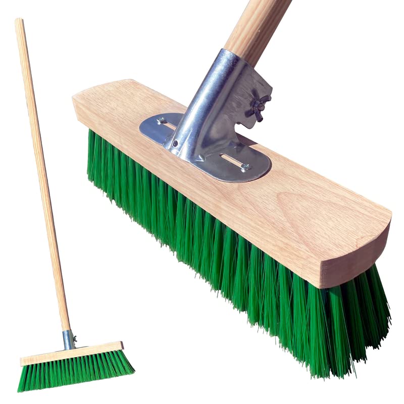 14” Stiff Sweeping Brush Outdoor Broom with Firm Poly Bristles, Durable Metal Bracket and 120cm Wooden Brush Handle Perfect Garden Brush Heavy Duty Outdoor Yard Broom