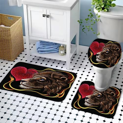 NODIII Badematten Set 3 Teilig Löwe Weiche Mikrofaser Badezimmerteppich rutschfeste Waschbar...