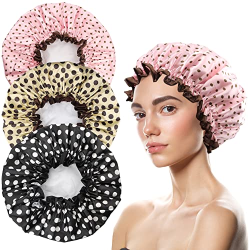 NAIHOD 3 Pieces Shower Cap,Double Waterproof Layers Bathing Shower Hat, Elastic Reusable Bathing Women Hair Cap, Protection Hair Bath Women Caps, Soft Comfortable EVA Lined Shower Hat