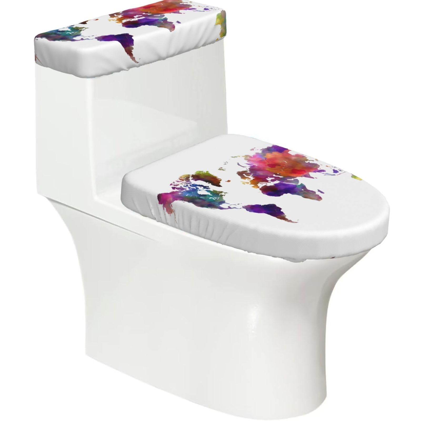 Mrowyc Black Color Map Printed Toilet Seat Set - Set Of 2 - Universal Toilet Seat Cover - Housewarming Birthday Christmas Gift