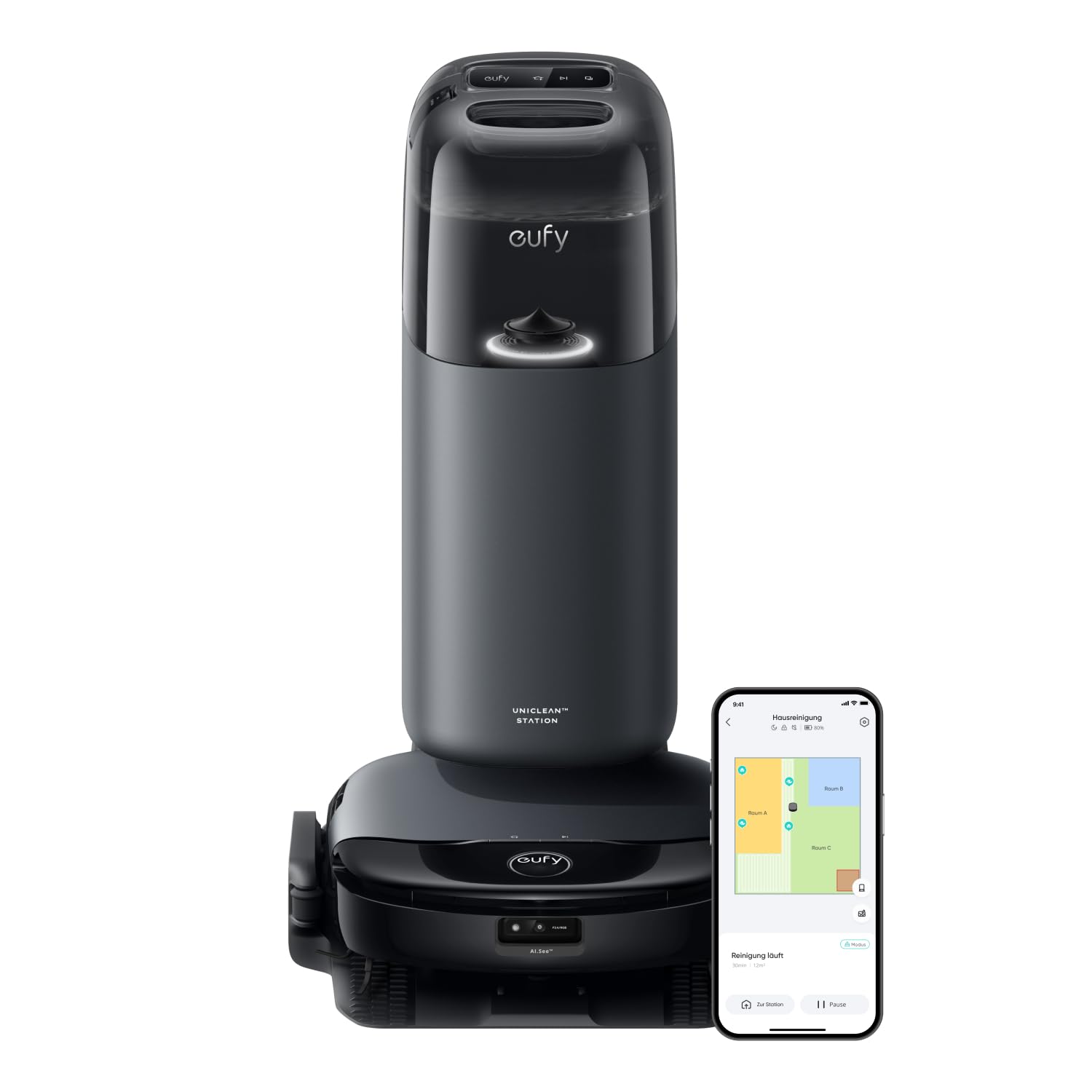eufy S1 HydroJet Saugroboter mit Wischfunktion, All-in-One-Station, Revolutionäres Reinigungssystem, Always Clean Mop, Auto-Lift-Mopp, Smarte Hinderniserkennung, für Tierhaare, Hartböden & Teppiche
