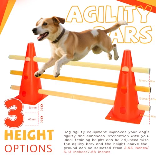 BHHTBB Agility Set Hunde Hürden Steckhürdenset Kinder, Hindernisse für Kinder Hunde Parcour zum Springen, Cavaletti Hund, 8 Kegel 32cm Höhe + 8 Stangen 80cm lang, für Trainingsübungen