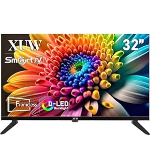 XUW 32 inch HD Smart TV, D-LED backlight Television, Borderless Design,HDMI USB DVB-T2/S2 RJ45 Interface, large screen for living room, bedroom, home entertainment -Black