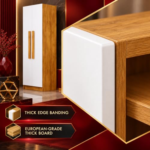Image of Bniture Wooden Almirah for Clothes, Door for Bedroom, 2 Door Wardrobe with 4 Shelves Huge Storage Space (46D x 60W x 182H CM) | 3 Year Warranty (Giant Wood & Frosty White)