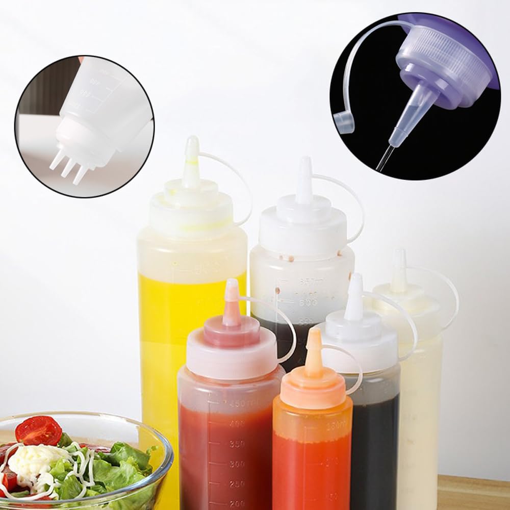 50 bottiglie vuote in plastica con spruzzi, dispenser per salse, condimenti, per cucina, olio, barbecue, pomodori, insalata, condimenti, con foro singolo e tre fori, contenitori ricaricabili (1000 ml)