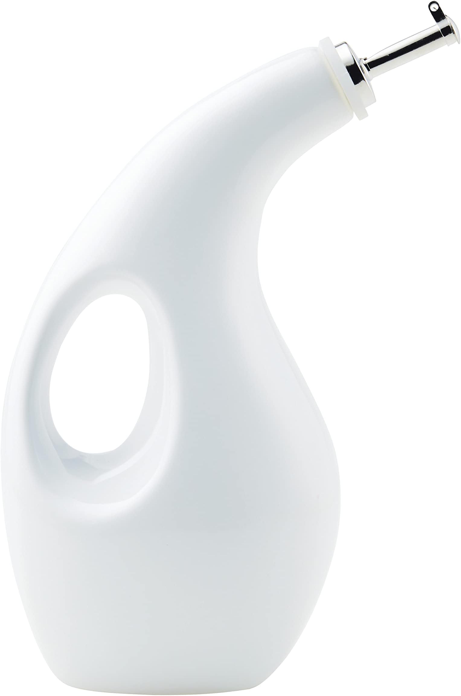 Ceramic EVOO Oil and Vinegar Dispensing Bottle with Spout, 24 Ounce, White