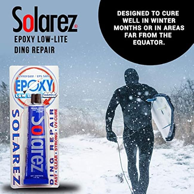 Solarez UV Cure Epoxy Low Lite Ding Repair (1 oz) Low Light Surfboard Repair ~ Sun Cures 100% Dry in Cloudy Weather! ~ EPS Foam Safe, Non Yellowing, Super Strong Fix in 3 Minutes! Made in The USA