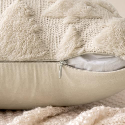 MIULEE Christmas Cushion Covers Pack of 2 Embroidery Fluffy Soft Faux Fur Decorative Throw Pillow Cover Decoration for Sofa Bedroom,18 x 18 Inches,Cute Christmas Tree Pattern,Beign - Image 2