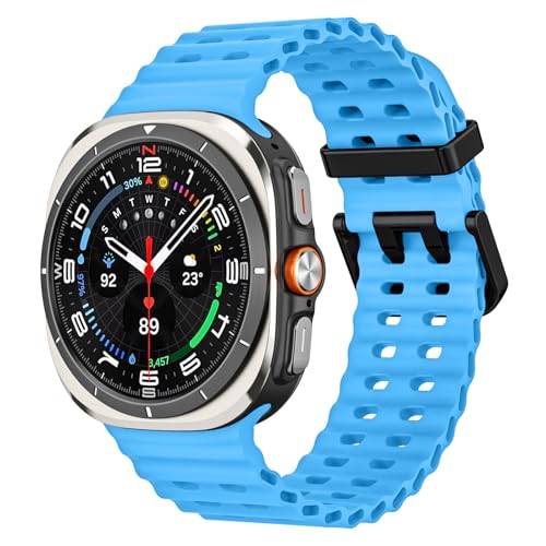 MoKo Sport Band Compatible with Samsung Galaxy Watch Ultra Bands 47mm (2025/2024) Women Men, Breathable Soft Silicone Waterproof Marine Strap Accessories for Samsung Watch 7 Ultra, Sky Blue