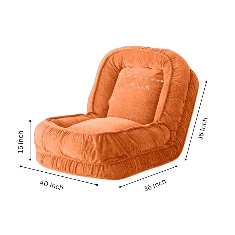 Image of 1 Seater Luxurious Human Dog Bed for People and Adults|Velvet Recliner Lounge Style Soft Human Dog Sofa with Plush Cushioning for Reading and Relaxation (Velvet Fabric, Orange)