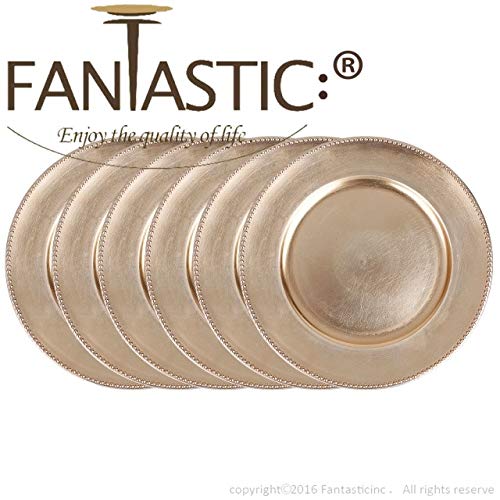 FANTASTIC :) Round 13 Inch Plastic Charger Plates with Metallic Finish (6, Beaded Gold)