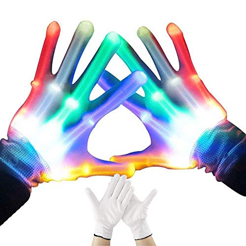 Knowing Led Handschuhe, 2 Stück LED Blinkende Handschuhe, Bunte Rave-Handschuhe LED-Skeletthandschuhe, für Erwachsene Halloween Weihnachtsgeburtstags Party Geschenke