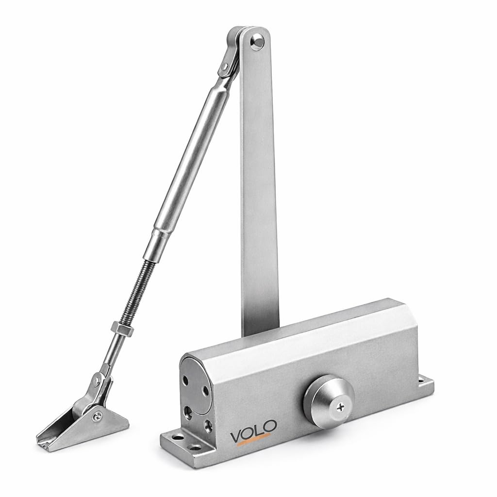 VOLO Automatic Hydraulic Door Closer – Premium Heavy Duty Aluminium Body, Double Speed Adjustable, 45–50kg Load Capacity, for Home, Office & Commercial Doors (Silver, No Oil Leakage)