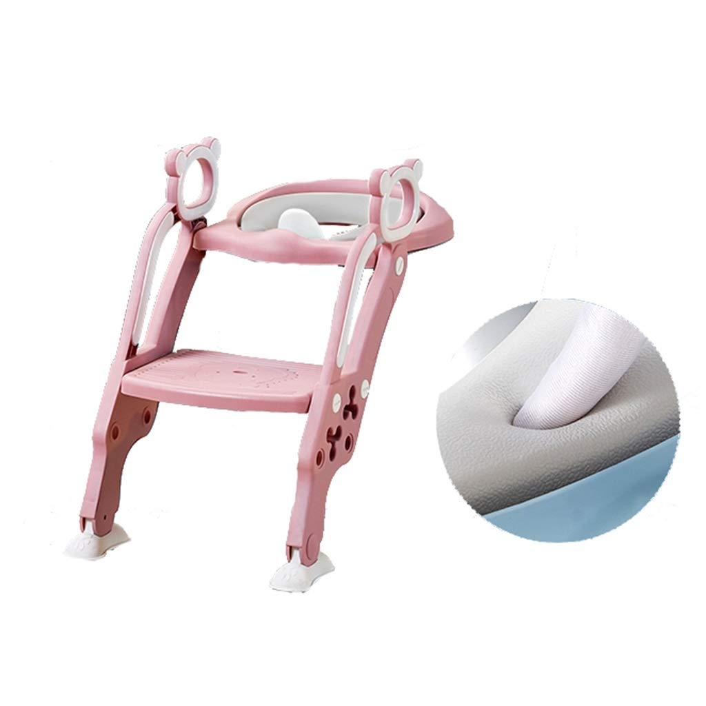 Aseo Escalera Asiento, Antideslizante Baño Baño de entrenamiento orinal asistente Portátil Plegable Ajustable Escalera De Taburete para Niño Bebé Chico Chica ( Color : Rosado , tamaño : PU cushion )
