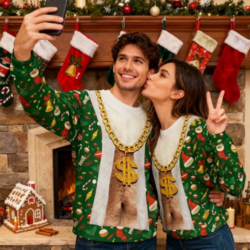 Uideazone Mens Ugly Christmas Sweatshirt Funny 3D Print Pullover Shirts | Moisture Wicking Stretch Breathable Women Hilarious Sweater For Couple Ugly Sweater Party Xmas Themed Parade New Year Gifts 2 Uideazone Mens Ugly Christmas Sweatshirt Funny 3D Print Pullover Shirts