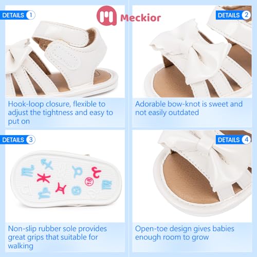Image of Meckior Baby Toddler Infant Girls PU Leather Soft Open Toe Summer Sandals Flower Princess Flat Shoes