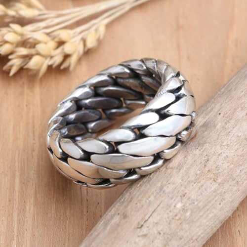 NOVICA Artisan Handmade Men's .925 Sterling Silver Ring Band Indonesia 'Sanca Kembang Python'4