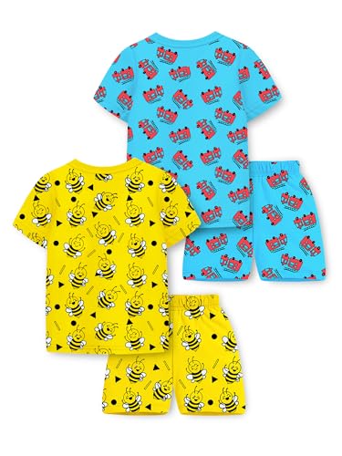 Image of Trampoline Boys Pack of 2 T-Shirt and Shorts Set - Fire Truck & Bee Print