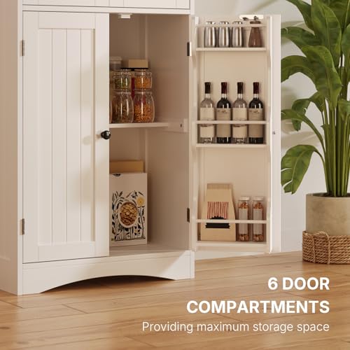 Xbro Armario Alto de Cocina, 170 x 30 x 60cm, Mueble Cocina Alto 4 Puertas y 2 Cajones, Armario de Vitrina con Estantes Laterales, Salón y Comedor (Blanco) - imagen 6