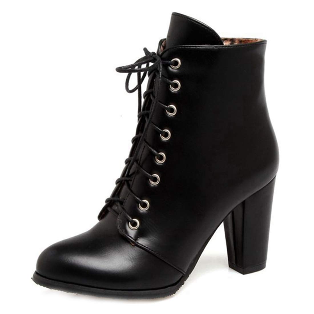 VOKLIN Womens Pointed Toe Lace Up Ankle Boots Block High Heels Chelsea Booties Western Dressy Short Boot