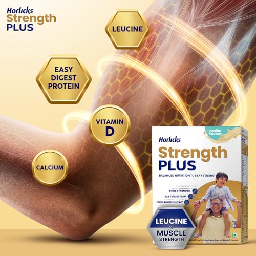 Image of Horlicks Strength Plus- Vanilla| Balanced Nutrition to Regain Strength|High Fibre & Protein,Powder,1 count,350 grams