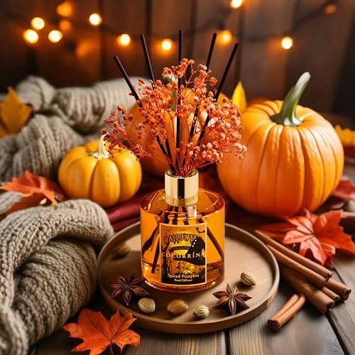 Image of COCORRINA Reed Diffuser - Spiced Pumpkin 6.7 fl oz Scented Diffuser with 8 Sticks Home Fragrance Bathroom Shelf Decor (Halloween Collection)