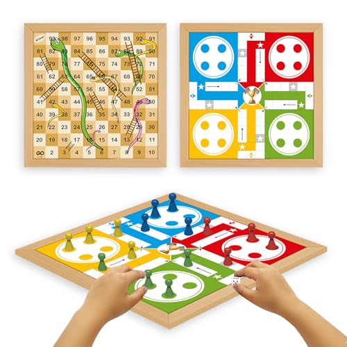 Image of CLAPJOY 2-in-1 Wooden Ludo and Snake & Ladders, Board Game - Premium Travel-Friendly Game Set - Durable Wooden Board with Professionaly Crafted| Ideal for Parties, Fun, and Family Game Nights