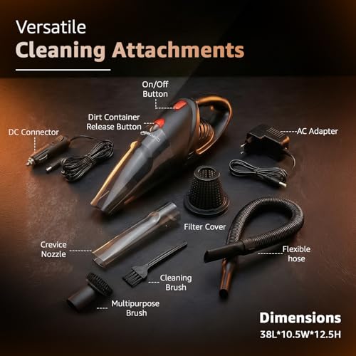 Image of Amazon Basics Cordless Vacuum Cleaner for Car & Home | Powerful Suction | Dual Mode, 7600mAh Rechargeable Battery & 12V DC Car Port | High Power Portable Lightweight Wireless Vacuum | Black