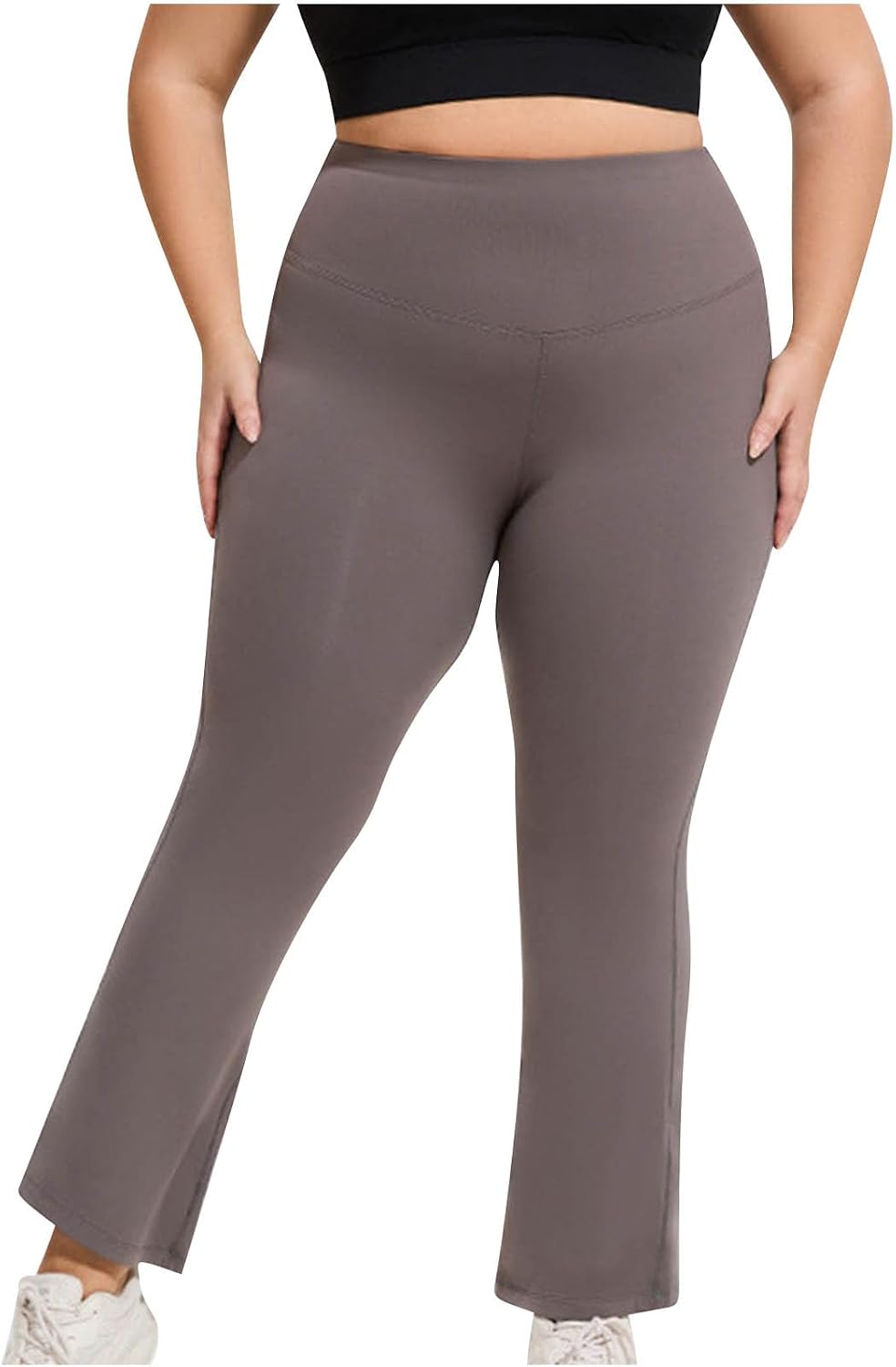 Flare Leggings for Women Elastic High Waist Bell Bottom Stretchy Workout Yoga Pants Bootcut Solid Color Trousers
