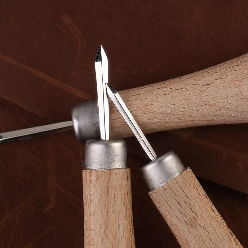 SHWAKK 3mm 4mm 5-6mm Leather Craft Awl Wooden Diamond Rhombus DIY Leather Stitching Sewing Awl Leathercraft Punch Handcraft Tool - (Color: 5-6mm)