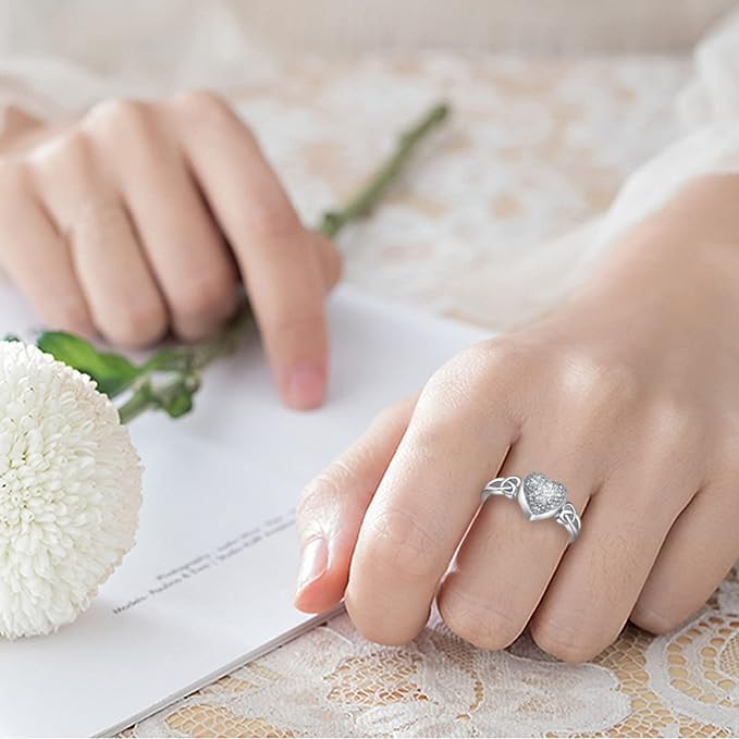 CZ Heart Cremation Ring for Ashes - 925 Sterling Silver Urn Keepsake Rings Memorial Jewelry for Women - Image 2