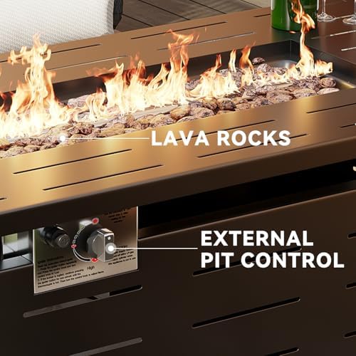 Aoxun Outdoor Propane Fire Pit Table, 48,000 BTU Rectangular Gas Fire Table with Baffles & Waterproof Cover, Firepit Table with Lava Rock for Outside, Patio (Black Metal, 40") - 3