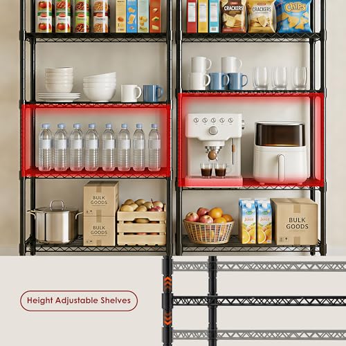 Image of Simple Deluxe 5-Tier Heavy Duty Adjustable Shelf with Wheels, 23.23 inchW x 13.39 inchD x 59.45 inchH,Metal Storage Rack, Easy Tool-Free Assembly for Garage, Warehouse, Basement, Laundry, Black