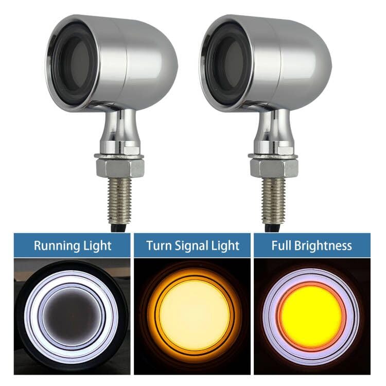 Image of Vintage Motorcycle Turn Signals LED Front Lights 2 PCS, 40 LEDs Motorbike Switchback White Amber Light for Running Turn Blinkers Universal Fit Chopper Bobber Mine Bikes - Chrome