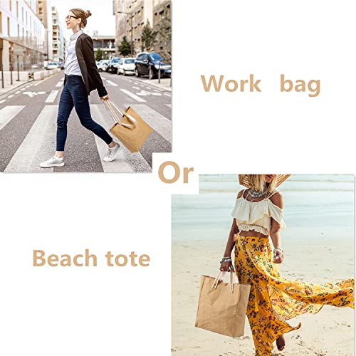 LEKOCH Washable Reusable Kraft Paper Tote Bag Carry Bag for Work Office Travel Shopping School and Everyday Use - Image 2