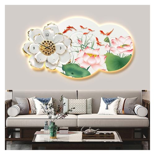 Applique murale moderne paysage 3D à télécommande avec grande horloge