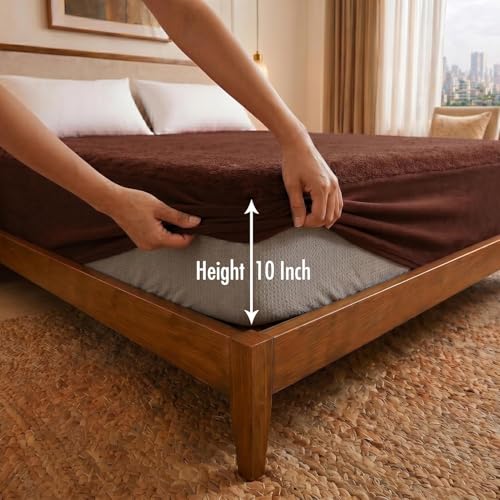 Image of Cotton Feel Terry 72x72 inch Ultra Soft Waterproof Mattress Protector Double Bed Size | Breathable Hypoallergenic Mattresses Cover for Double Bed Size (Coffee)