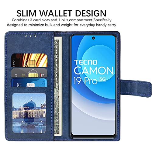 Image of Amazon Brand - Solimo Flip Leather Mobile Cover (Soft, Flexible & Kickstand Back case) Compatible for Tecno Camon 19 Pro 5G (Blue)