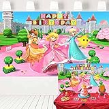 Super Mario Princess Peach Birthday Backdrop for Girls Princess Peach Castle Garden Background Daisy and Rosalina Video Game Banner 5x3 ft 416