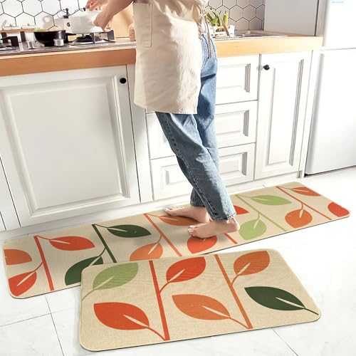 Image of Yellow Weaves- Non-Slip Kitchen Floor Mats, Water Absorbent, Rugs,Standing Jute Mats for Kitchen, Office, Sink and Laundry Room, Beige Leaf (Pack of 2)
