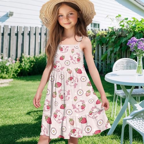 Girls Cute Spaghetti Strap Dress Tiered A-Line Pleated Summer Midi Dresses for 3-14Y3