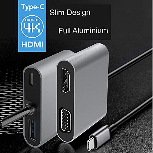 Image of USB C to HDMI VGA Adapter 4k, Microware 4 in 1 USB-C (Thunderbolt 3 Compatible) to HDMI,1080P VGA, USB Type C 87W PD Charging Multiport Adapter Compatible Mac-Book Pro /Switch /iPad Pro /XPS
